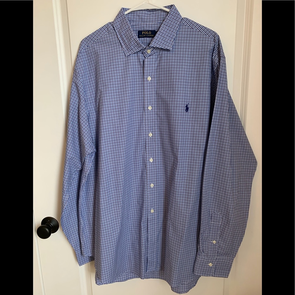 NWOT Ralph Lauren blue plaid button down, sz XXL